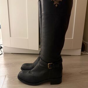 Prada Black Leather Riding Boots